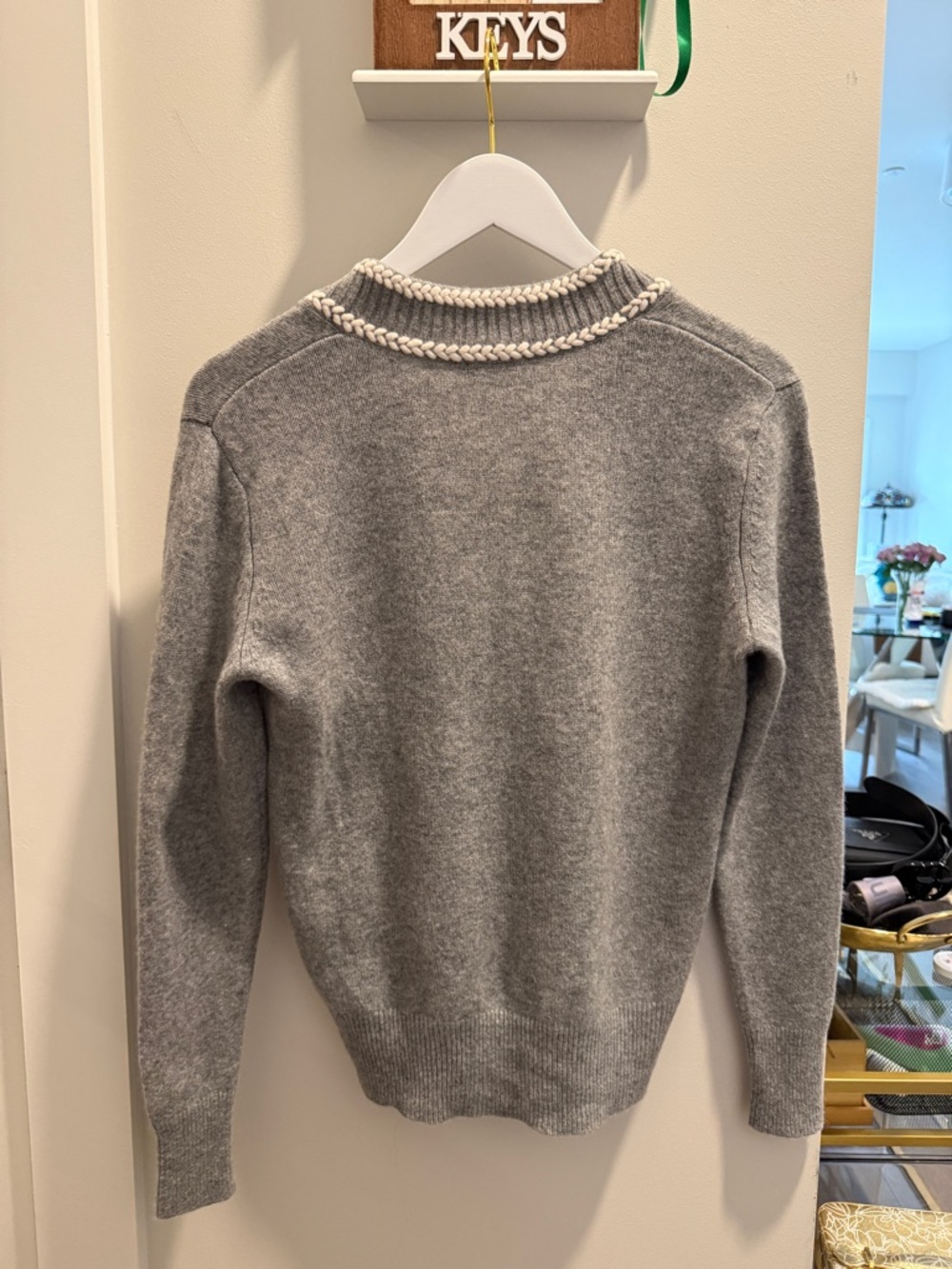 Sandro Gray Sweater with Cream Braided Trim Accent - Picture 3 of 4